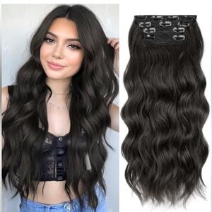 HMD Clip In Long Wavy Hair Extension 4PCS Synthetic Hairpieces 20” Dark Brown